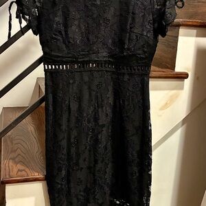 NSR Black Lace Midi Dress with Waist Detailing